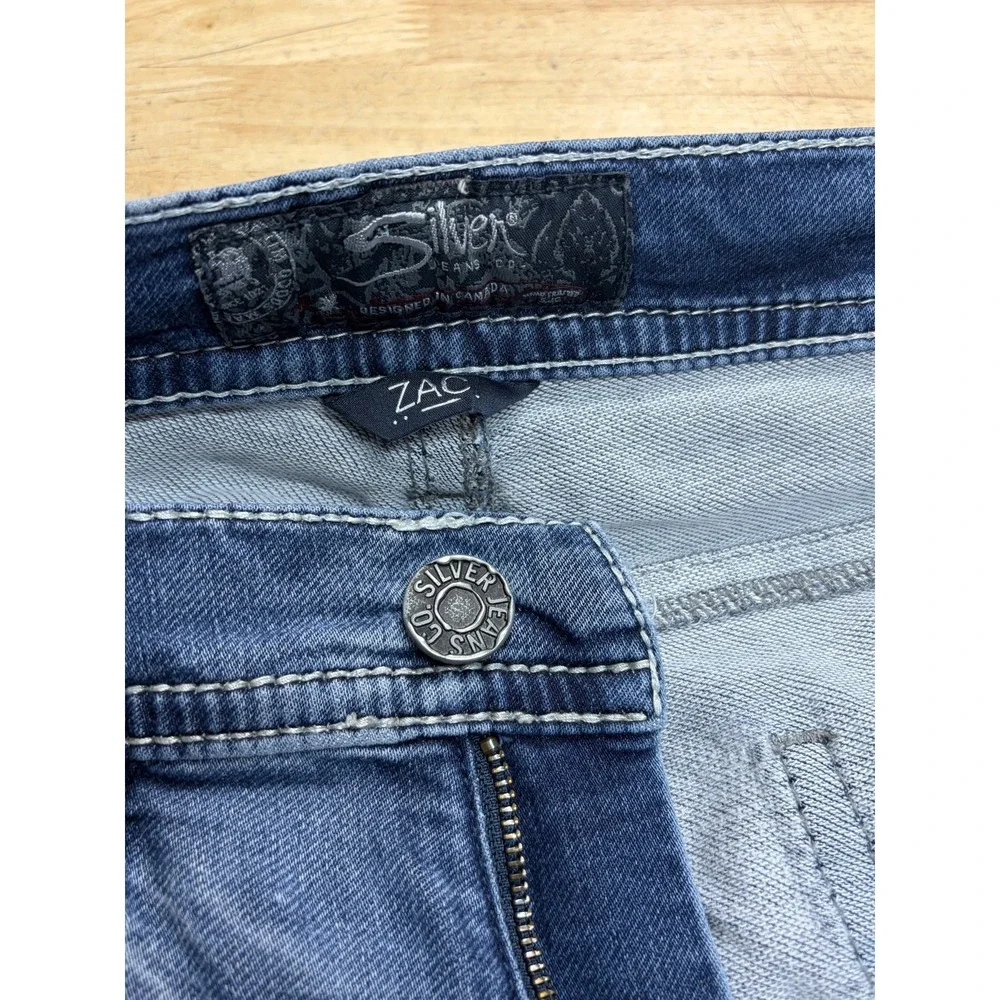 Mens SILVER ZAC Jeans Blue Cotton Blend Stretch Denim Pants Size 36x34
